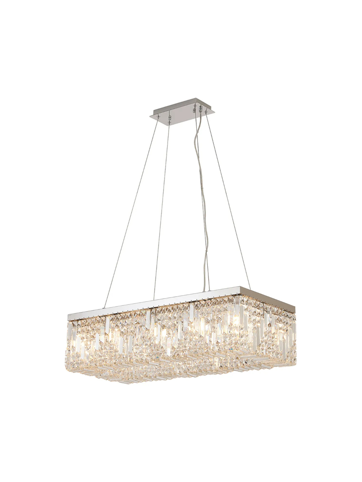 Idolite Dividi 12 Light Rectangular Pendant Crystal Chandelier Polished Chrome