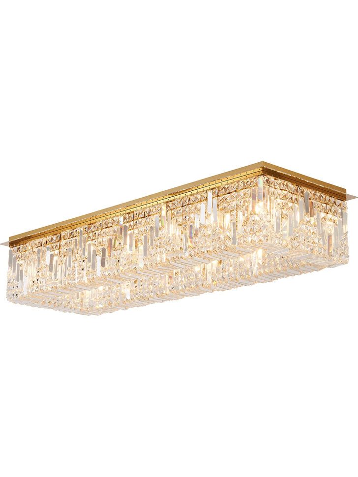 Idolite Dividi 16 Light Flush Rectangular Crystal Chandelier Gold