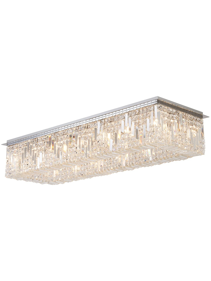 Idolite Dividi 16 Light Flush Rectangular Crystal Chandelier Polished Chrome