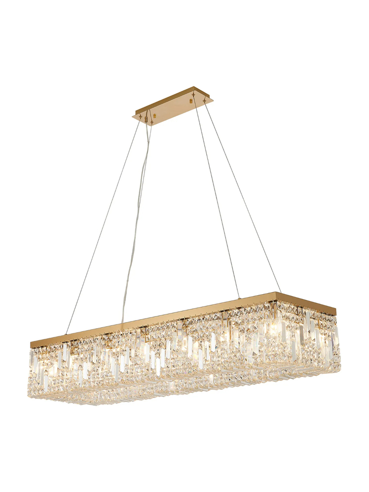 Idolite Dividi 16 Light Rectangular Pendant Crystal Chandelier Gold