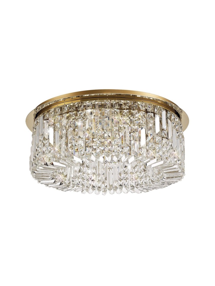 Idolite Dividi Gold Finish 8 Light Large Flush Crystal Ceiling Light