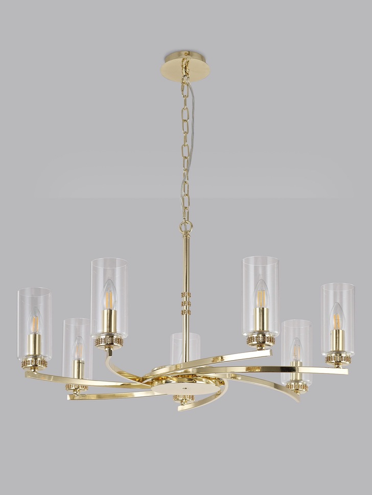 Idolite Euston Polished Gold 7 Light Pendant C/W Crystal Detailing & Clear Glasses