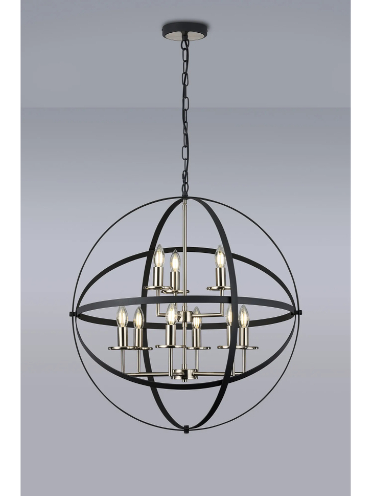 Idolite Genesis Anthracite And Satin Nickel 9 Light Two Tier Extra Large Orb Pendant