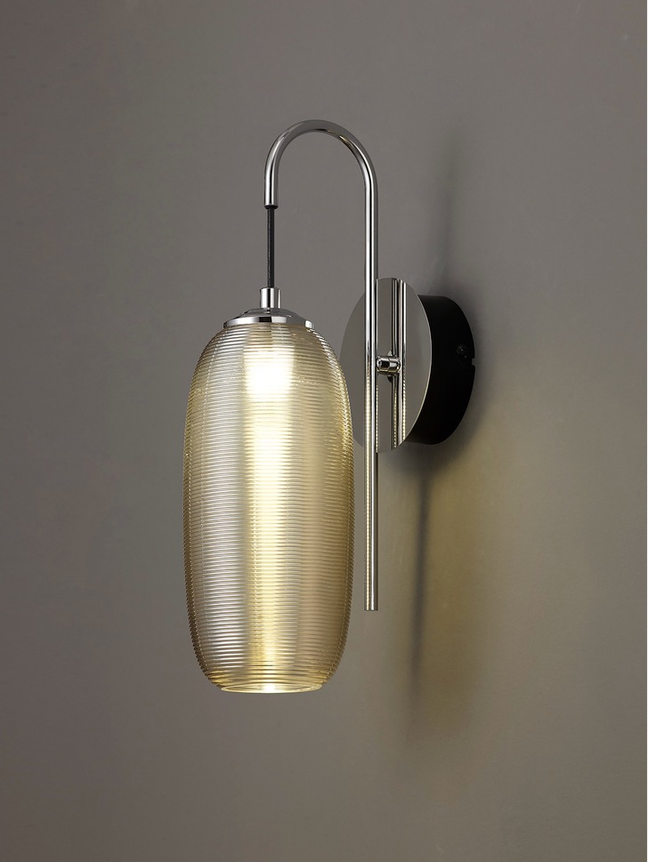 Idolite Hengduan Polished Chrome/Black Single LED Wall Light Complete With Champagne Glass - 4000K