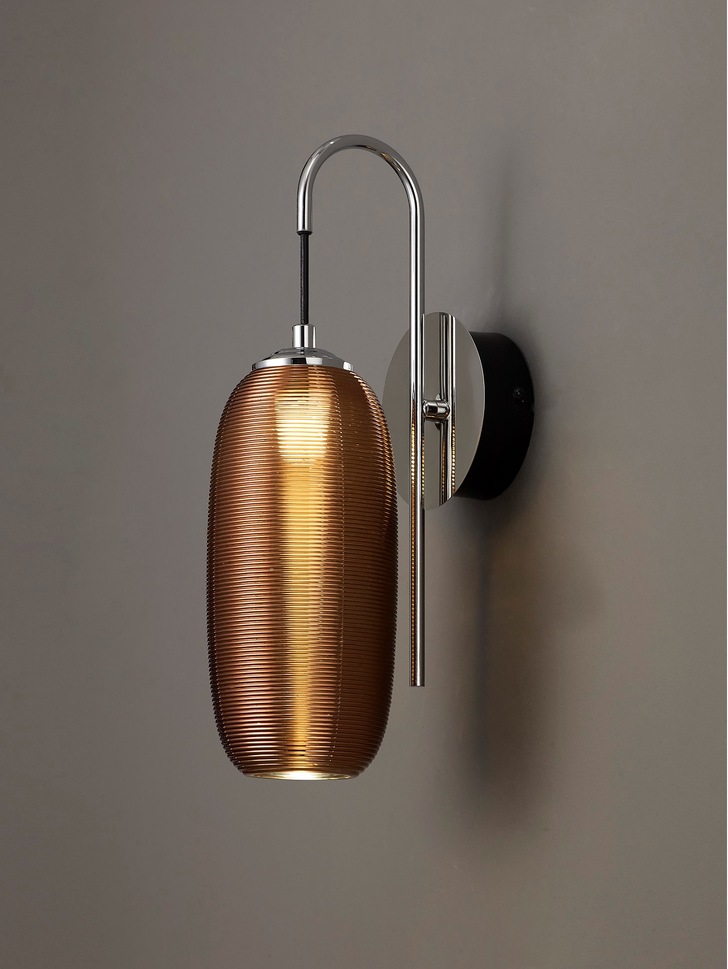 Idolite Hengduan Polished Chrome/Black Single LED Wall Light Complete With Copper Glass - 4000K