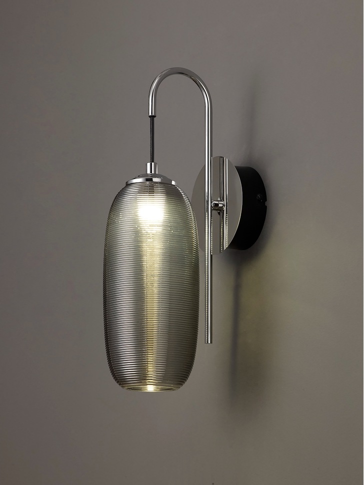 Idolite Hengduan Polished Chrome/Black Single LED Wall Light Complete With Smoked Glass - 4000K