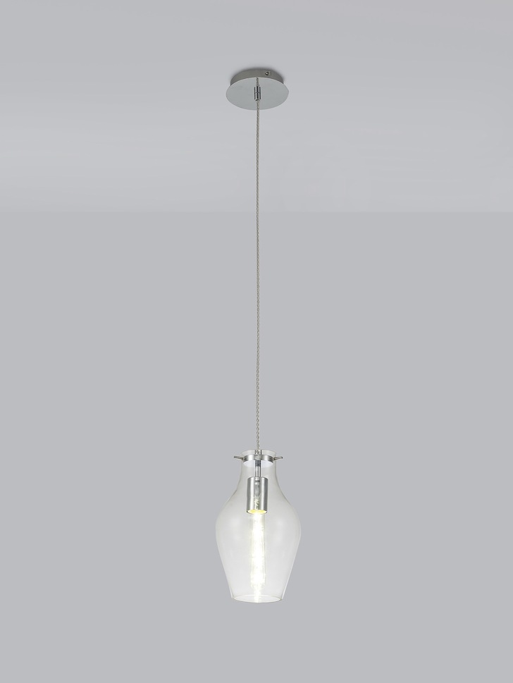 Idolite Ivy Polished Chrome Finish Single Pendant Light C/W Clear Glass