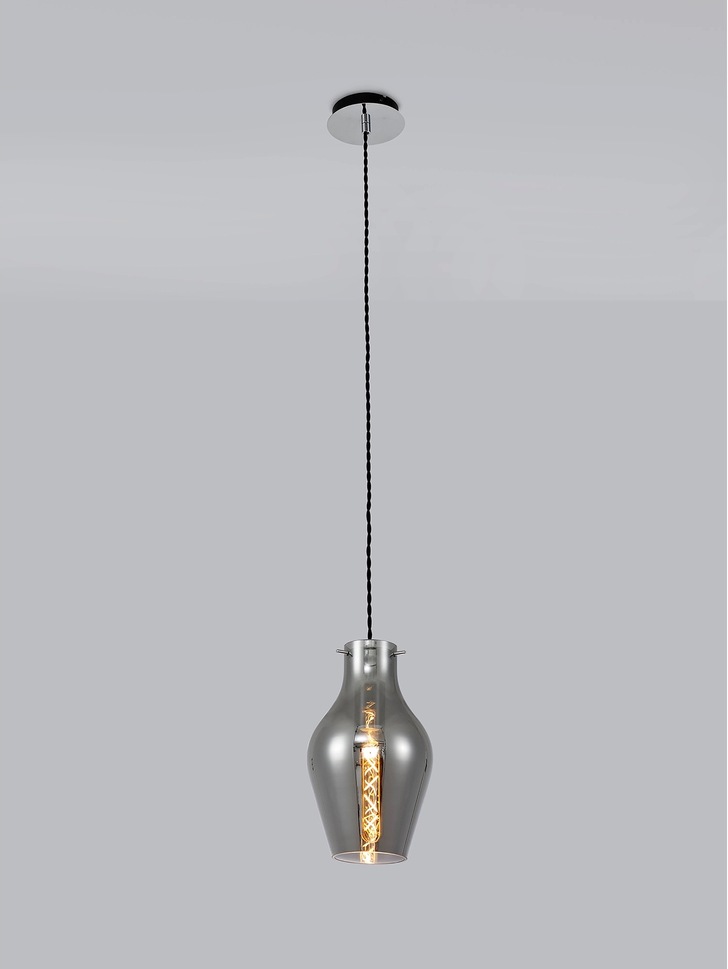 Idolite Ivy Polished Chrome Finish Single Pendant Light C/W Smoked Glass