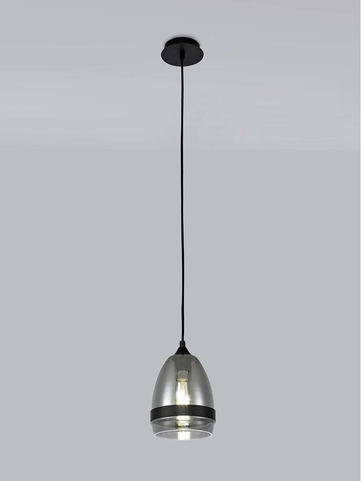 Idolite Kali Matt Black Finish Single Pendant Light C/W Smoked Glass