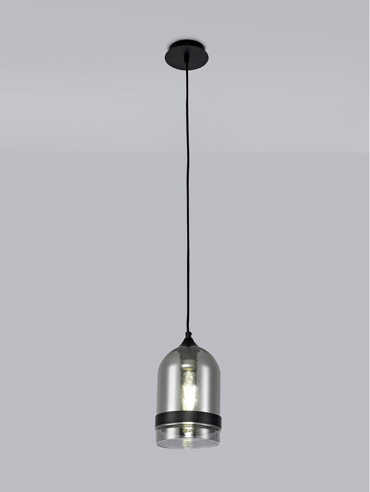 Idolite Kali Matt Black Finish Single Pendant Light C/W Smoked Glass