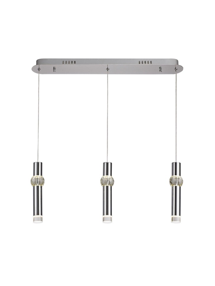 Idolite Limehouse Polished Chrome/Crystal Led 3 Light Linear Pendant - 3000K