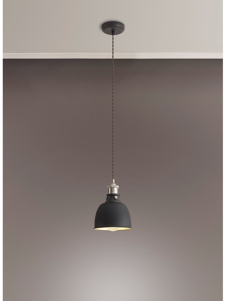 Idolite Musala Graphite Small Single Pendant Light With Satin Nickel & Silver Detailing