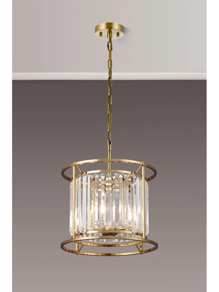 Idolite Seko Gold Finish 3 Light Crystal Bathroom Pendant Light - IP44