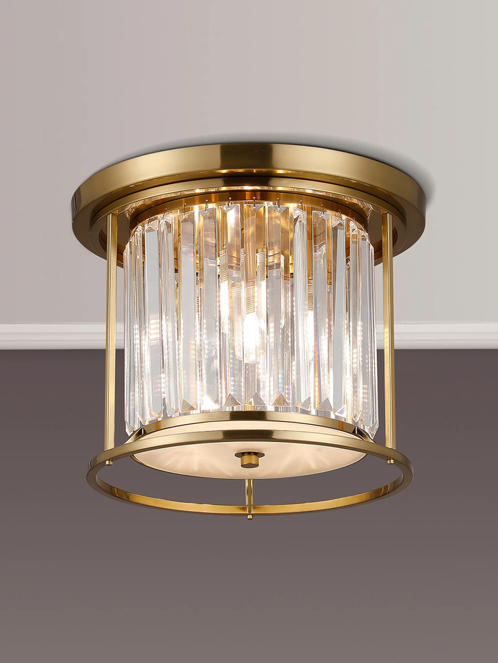 Idolite Seko Gold Finish 3 Light Flush Crystal Bathroom Ceiling Light - IP44