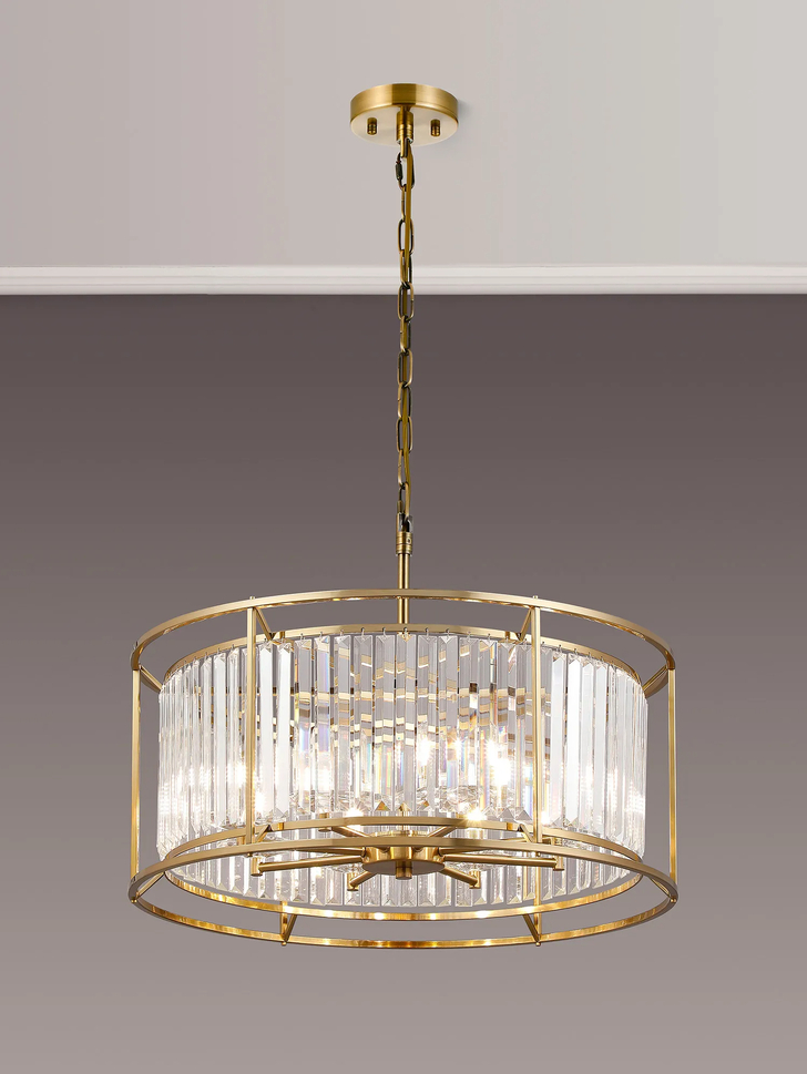 Idolite Seko Gold Finish 8 Light Crystal Bathroom Pendant Light - IP44