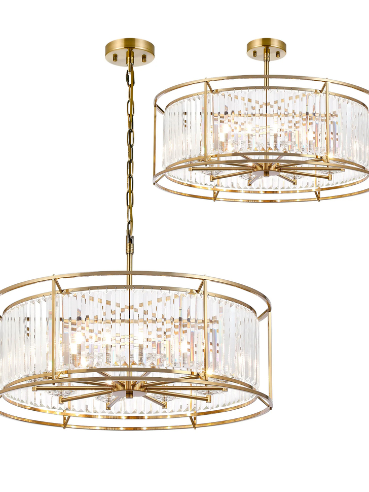 Idolite Seko Gold Finish Large 10 Light Crystal Bathroom Pendant Light - IP44