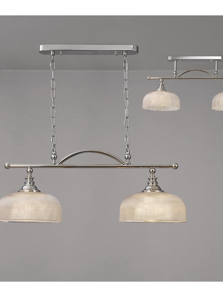 Idolite Sheridan Polished Nickel 2 Light Linear Bar Pendant Complete With Prismatic Glass Shades