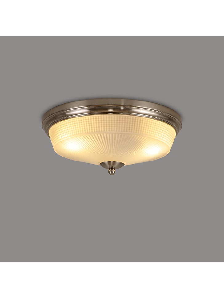 Idolite Sheridan Satin Nickel 2 Light Flush Ceiling Light Complete With Frosted Glass Shade