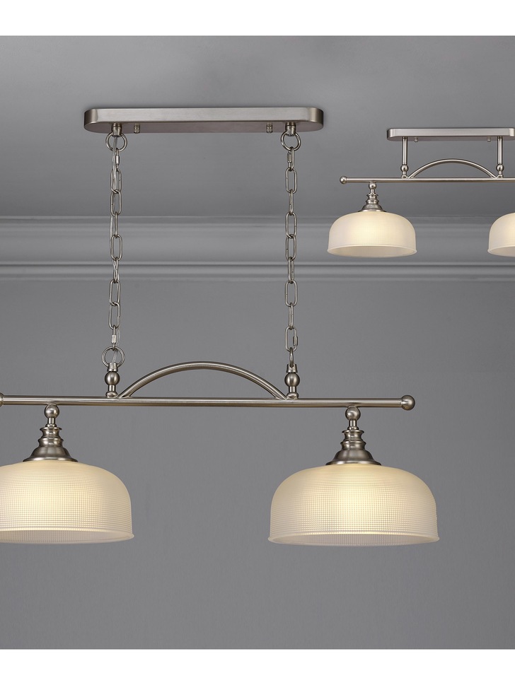 Idolite Sheridan Satin Nickel 2 Light Linear Bar Pendant Complete With Frosted Glass Shades