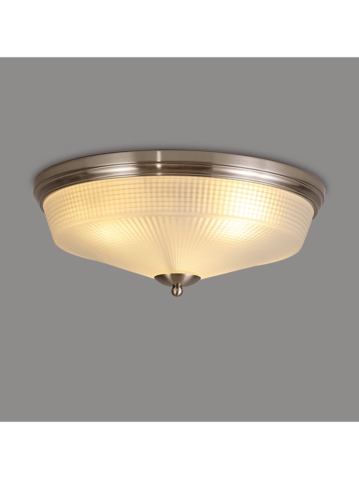 Idolite Sheridan Satin Nickel 3 Light Flush Ceiling Light Complete With Frosted Glass Shade