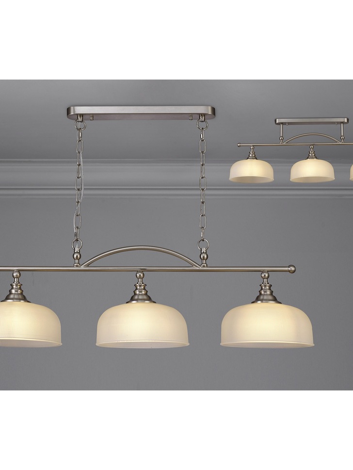 Idolite Sheridan Satin Nickel 3 Light Linear Bar Pendant Complete With Frosted Glass Shades