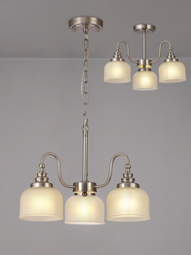 Idolite Sheridan Satin Nickel 3 Light Pendant Complete With Frosted Glass Shades