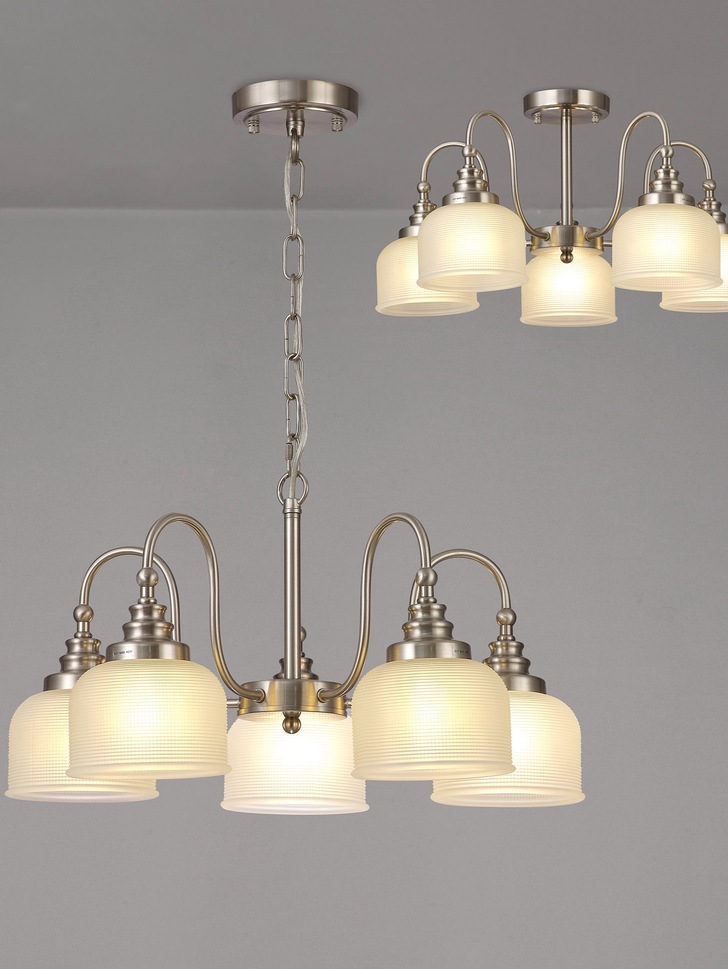 Idolite Sheridan Satin Nickel 5 Light Pendant Complete With Frosted Glass Shades