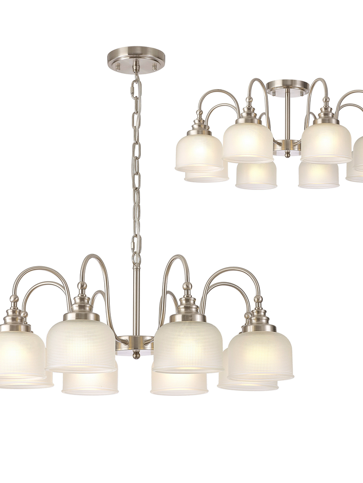 Idolite Sheridan Satin Nickel 8 Light Pendant Complete With Frosted Glass Shades