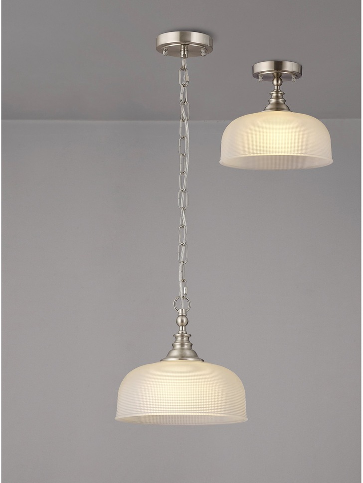 Idolite Sheridan Satin Nickel Single Pendant Light Complete With Frosted Glass Shade