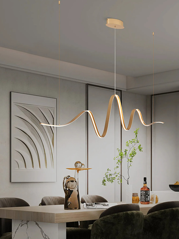 Idolite Sleek Gold Dimmable Wave Led Linear Island Pendant Light - 3000K