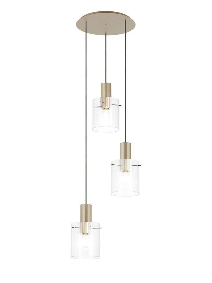 Idolite Snowdon 3 Light Cluster Pendant In Gold With Clear Ribbed Glass Shades