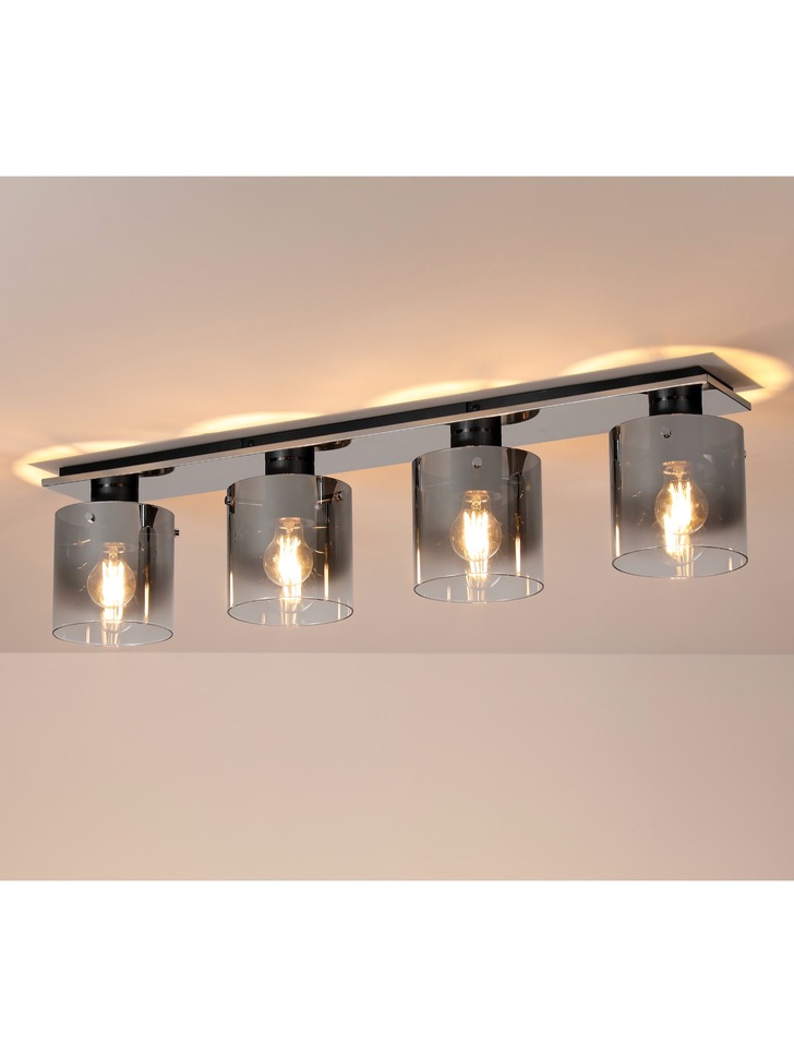 Idolite Snowdon 4 Light Flush Linear Ceiling Light In Polished Chrome Complete With Smoke Fade Glasses