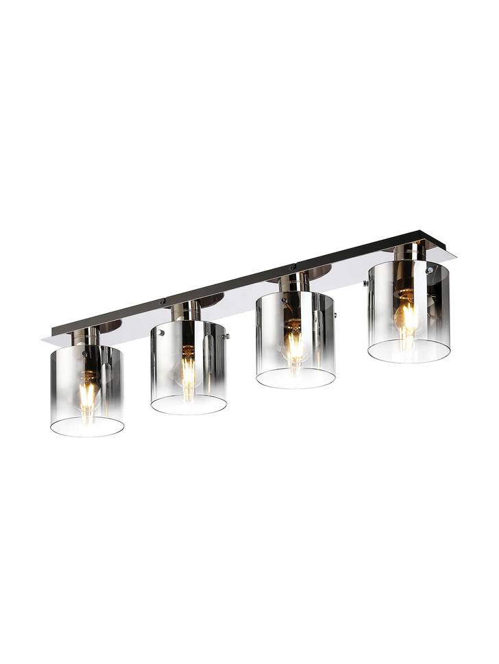 Idolite Snowdon 4 Light Linear Flush Ceiling Light In Polished Nickel With Smoke Ombre Glass Shades