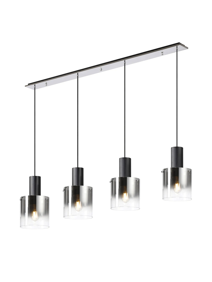 Idolite Snowdon 4 Light Linear Pendant In Black With Smoke Ombre Glass Shades