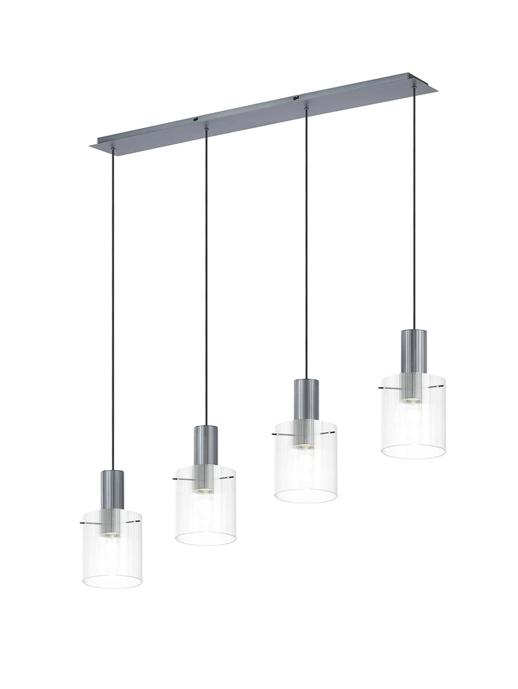 Idolite Snowdon 4 Light Linear Pendant In Dark Grey With Clear Ribbed Glass Shades