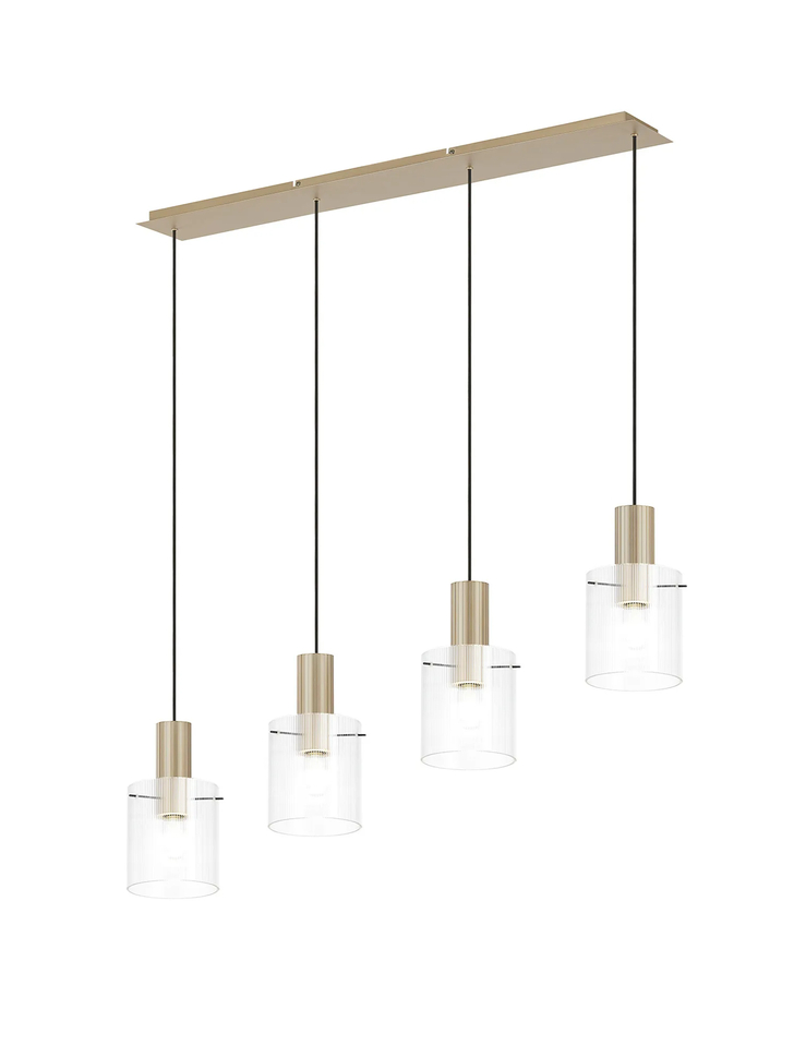 Idolite Snowdon 4 Light Linear Pendant In Gold With Clear Ribbed Glass Shades