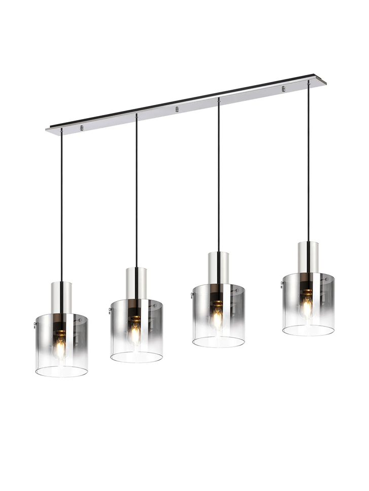 Idolite Snowdon 4 Light Linear Pendant In Polished Nickel With Smoke Ombre Glass Shades