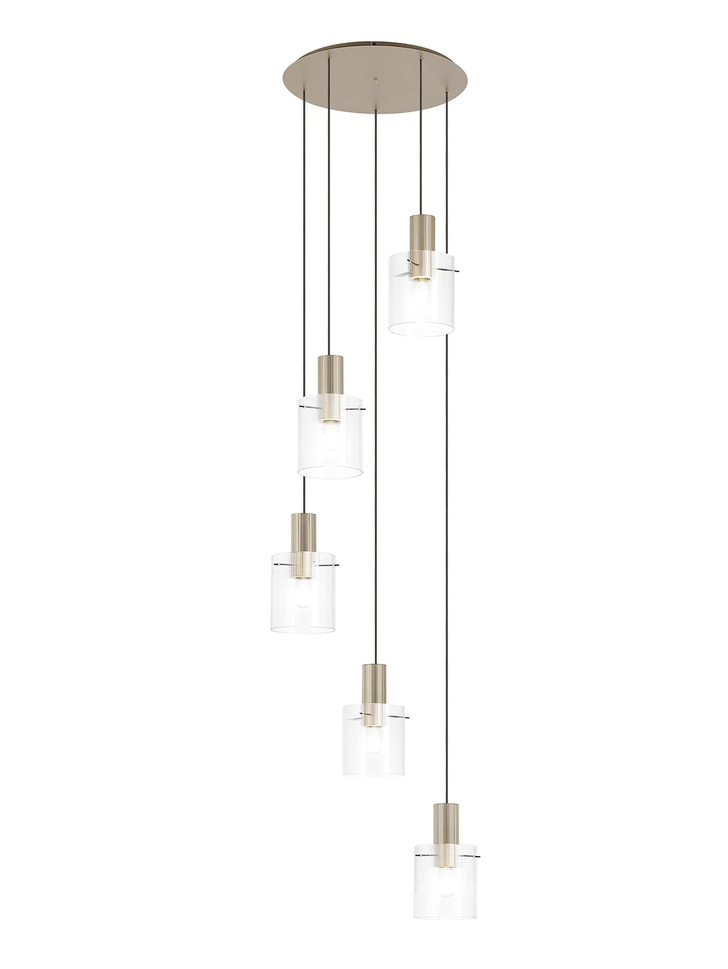 Idolite Snowdon 5 Light Cluster Pendant In Gold With Clear Ribbed Glass Shades