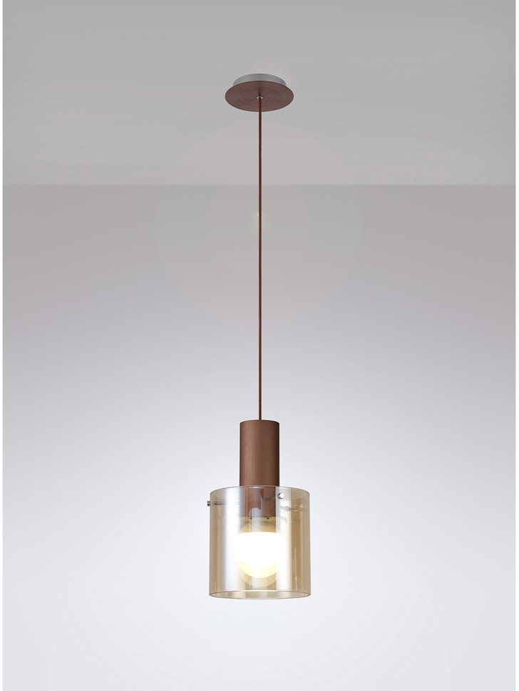 Idolite Snowdon Mocha Finish Single Pendant Light C/W Amber Glass