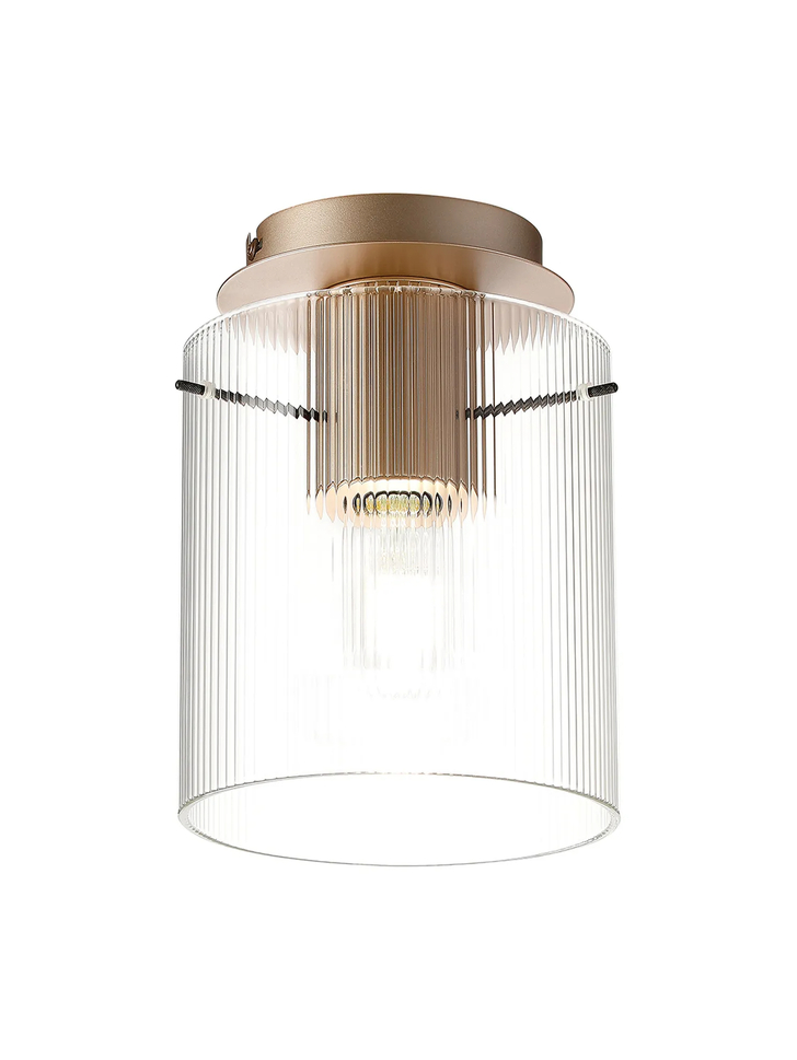 Idolite Snowdon Single Flush Ceiling Light In Gold With Clear Ribbed Glass Shade