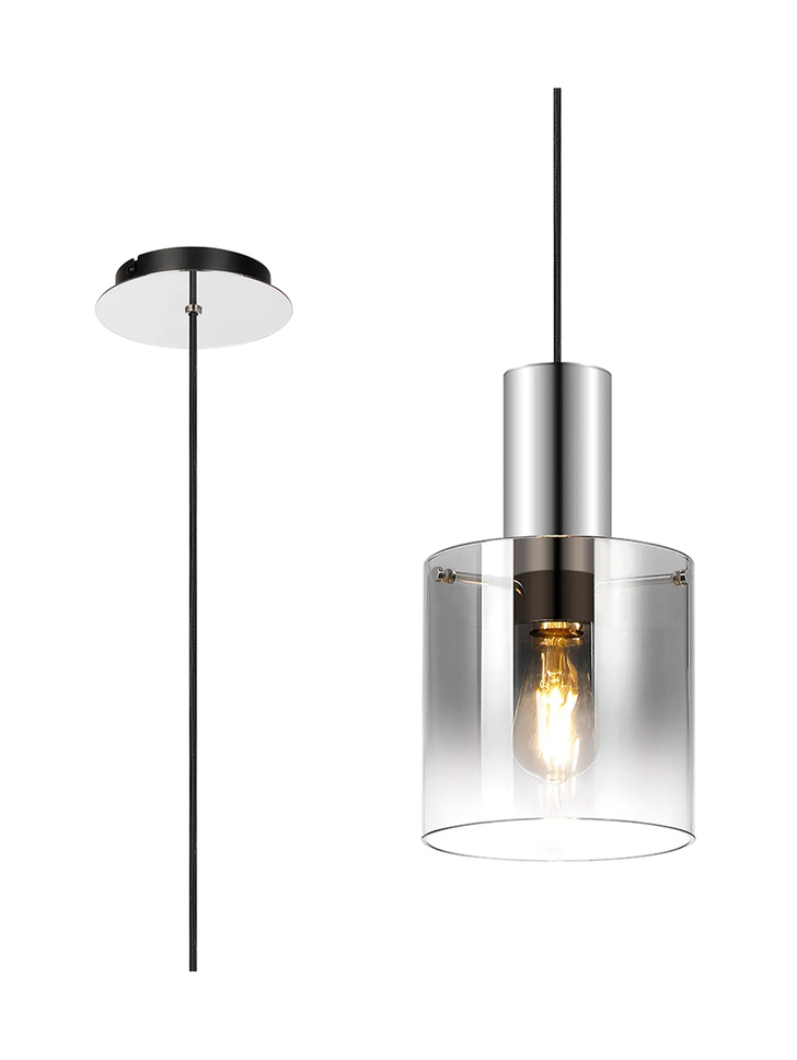 Idolite Snowdon Single Pendant Light In Polished Nickel With Smoke Ombre Glass Shades