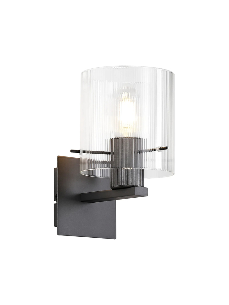 Idolite Snowdon Single Wall Light In Dark Grey With Clear Ribbed Glass Shade