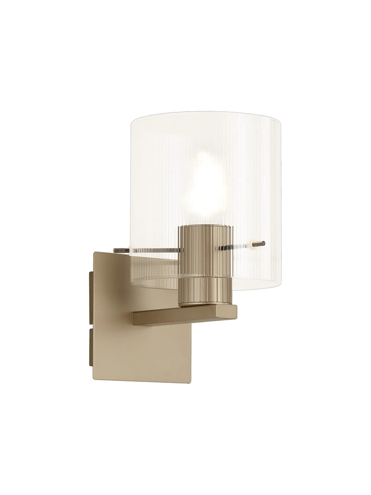 Idolite Snowdon Single Wall Light In Gold With Clear Ribbed Glass Shade