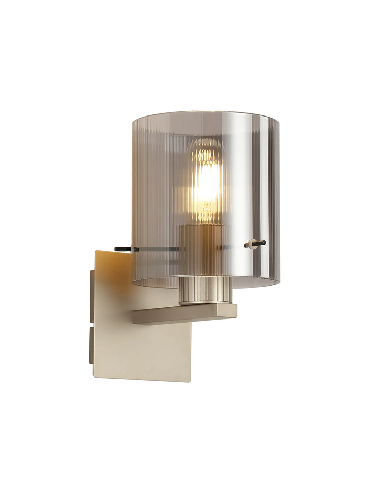 Idolite Snowdon Single Wall Light In Gold With Smoke Ribbed Glass Shade