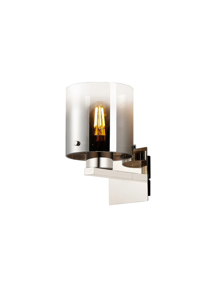 Idolite Snowdon Single Wall Light In Polished Nickel With Smoke Ombre Glass Shade