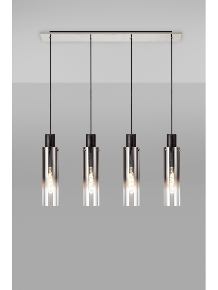 Idolite Snowdon Slim Black/Polished Chrome 4 Light Linear Bar Pendant With Smoked/Clear Ombre Glasses