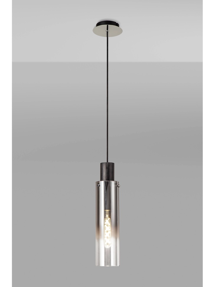 Idolite Snowdon Slim Black/Polished Chrome Single Pendant Light With Smoked/Clear Ombre Glass