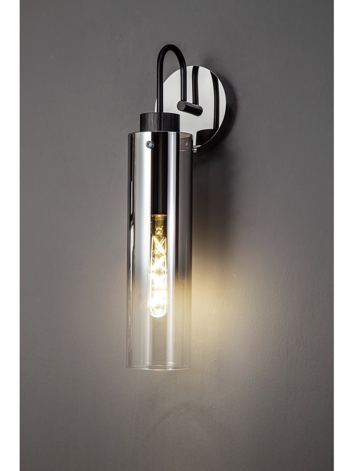 Idolite Snowdon Slim Black/Polished Chrome Single Wall Light With Smoked/Clear Ombre Glass