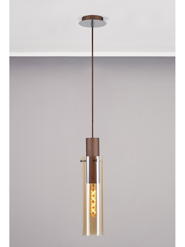 Idolite Snowdon Slim Mocha Single Pendant Light Complete With Amber Glass Shade