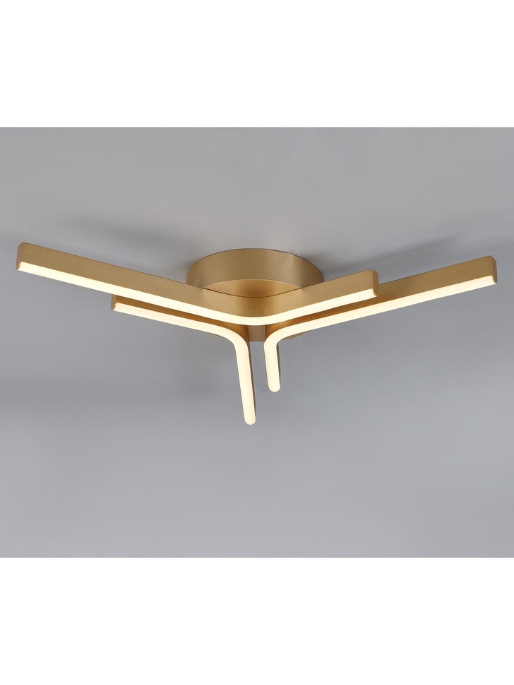 Idolite Stockley Painted Gold Finish 3 Light Led Flush Ceiling Light - 3000K